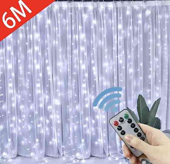 Світлодіодна гірлянда штора роса 6х3 м 600 led з USB і пультом керування (холодний білий) Смела