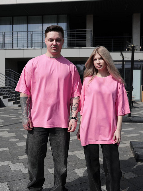 Парні футболки оверсайз(oversize) для чоловіка і дружини, для закоханих пар SANE рожеві Одеса - фото 3