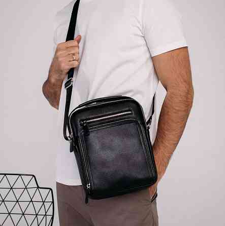 Кожаная мужская сумка-барсетка 21х26х6, мессенджер через плечо с ручкой Tiding Bag M32432 черный Киев