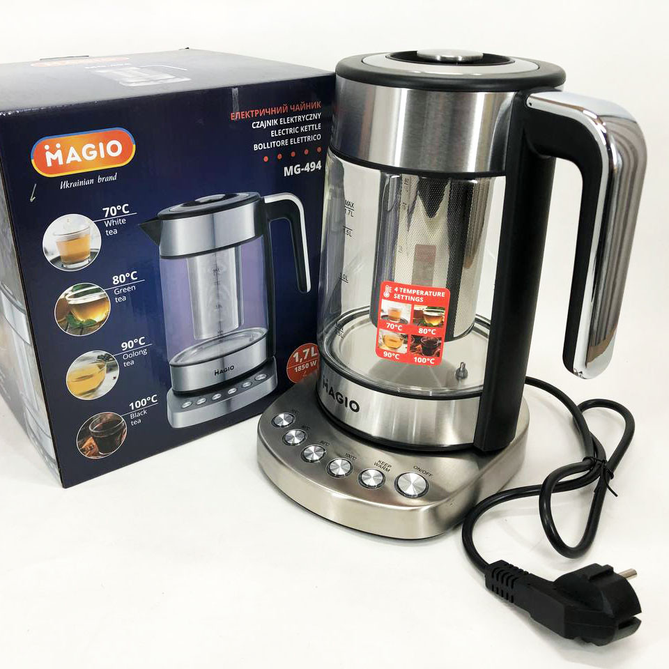 Тихий електричний чайник MAGIO, Скляний електрочайник з вбудованим підсвічуванням TX-95 Львів - фото 4