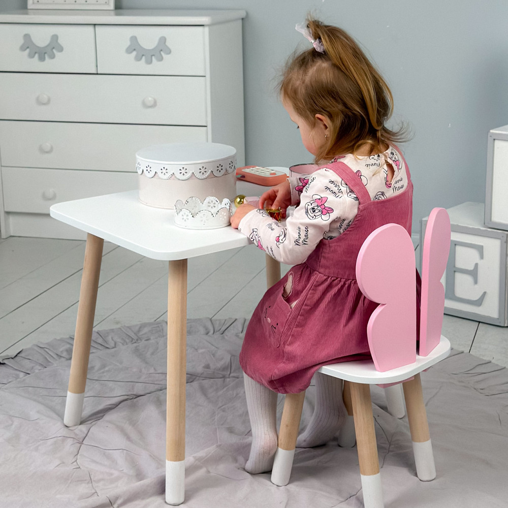 Дитячий прямокутний стіл та стільчик рожевий метелик з білим сидінням. Дитячий  білий столик Київ - фото 4