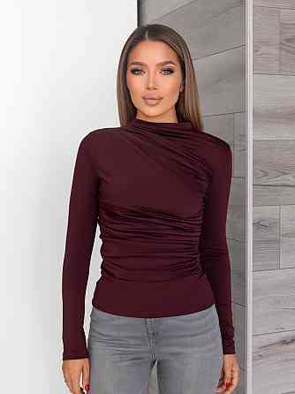 Базовий жіночий лонгслів з драпіруванням "Sweet" | Норма і батал Бордовий, 50-52 Київ