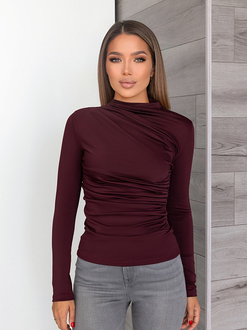 Базовий жіночий лонгслів з драпіруванням "Sweet" | Норма і батал Бордовий, 50-52 Київ - фото 2