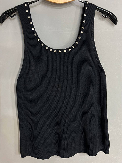 Майка женская A-N 3805 в рубчик с камнями на вырезе, черный, one size Киев - изображение 12