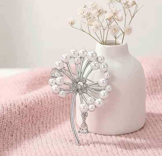 Брошь одуванчик с жемчугом серебристая декоративное украшение Киев
