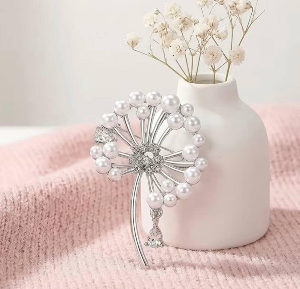 Брошь одуванчик с жемчугом серебристая декоративное украшение Киев - изображение 1