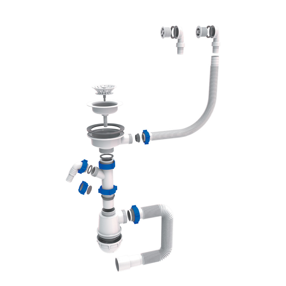 TAU Сифон для кухонной мойки с пластиковым выпуском 3½" выводом под стир. машину круглым перели Київ - фото 1