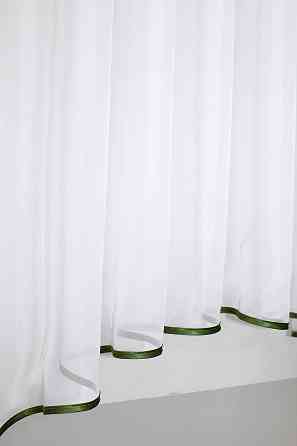 Кухонний комплект VR-Textil № 051к тюль і шторки з підв'язками оливковий з білим 270х170 см (50-243) Київ