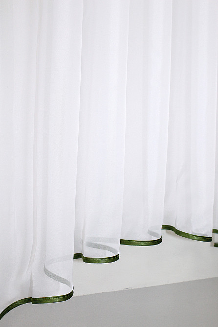 Кухонний комплект VR-Textil № 051к тюль і шторки з підв'язками оливковий з білим 270х170 см (50-243) Київ - фото 5