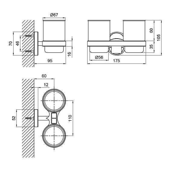 Стакан с держателем Lidz Oreo 0402 двойной настенный (матовое стекло) LDORE0402CRM22164 Chrome Киев