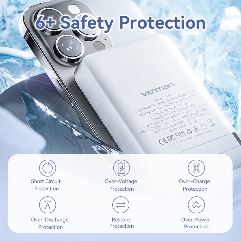 Зовнішній акумулятор Vention 10000mAh Magnetic Wireless Power Bank (USB-C + Lightning + USB-C + USB-A +Wireless) 22.5W Black LED Київ - фото 8