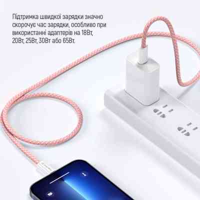 Дата кабель USB-C to USB-C 1.0m 60W 3.0А pink ColorWay (CW-CBPDCC061-P) Винница