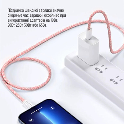 Дата кабель USB-C to USB-C 1.0m 60W 3.0А pink ColorWay (CW-CBPDCC061-P) Винница - изображение 3