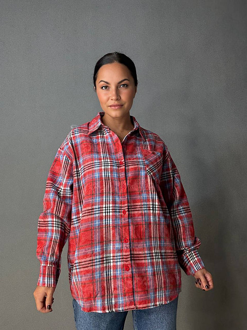 Сорочка жіноча YZY 7765 в клітинку оверсайз широка варена, червоний, one size Київ - фото 5