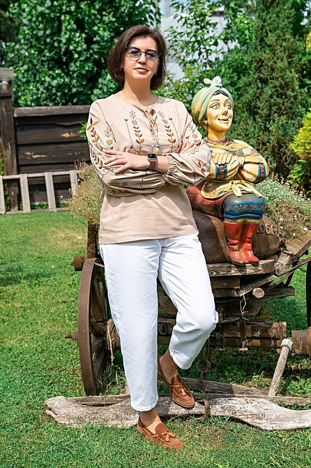 Вишинка жіноча з довгим рукавом, льняна, бежева, топ Київ - фото 2