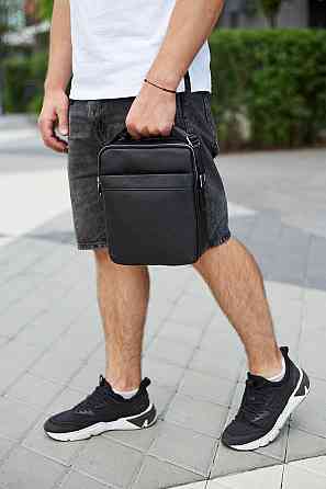 Чоловіча сумка-месенджер з двома відділеннями 21x26x7, шкіряний гаманець Tiding Bag 7459 чорного кольору Київ