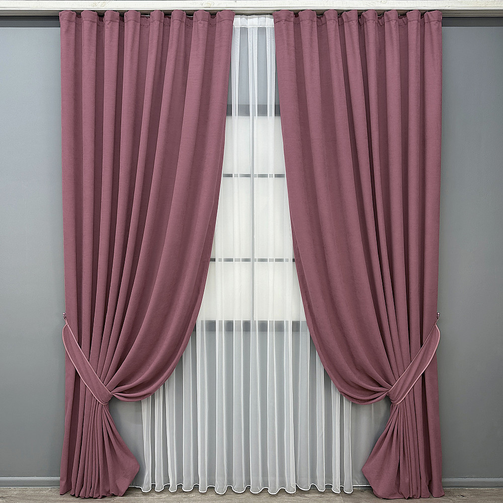 Комплект готових штор VR-Textil Мікровелюр Petek № 1490ш Рожевий 200х290 см 2 шт (32-529) Київ - фото 2
