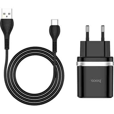 Зарядное устройство HOCO C12Q Smart USB QC3.0 + cable USB to USB-C 18W Black (6931474716293) Винница