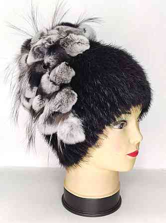 Шапка меховая женская виноград украшена шиншилой Карина Черный Харьков