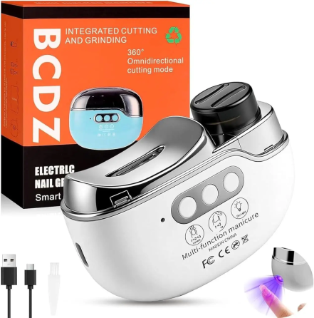Электрические кусачки BCDZ 4-в-1 для ногтей, LED-подсветка, 3 скорости, USB, полировка, белые Киев
