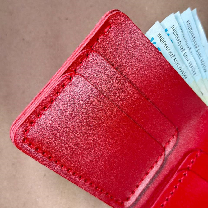 Гаманець шкіряний жіночий Червоний Біфолд маленький, стильний, модний, з відділеннями для карт та купюрMasterSem Київ - фото 4
