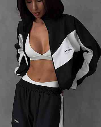 Жіночий стильний костюм оверсайз — двійка плащівка Еммі + підкладка спорт Чорний, 46/48 Одеса