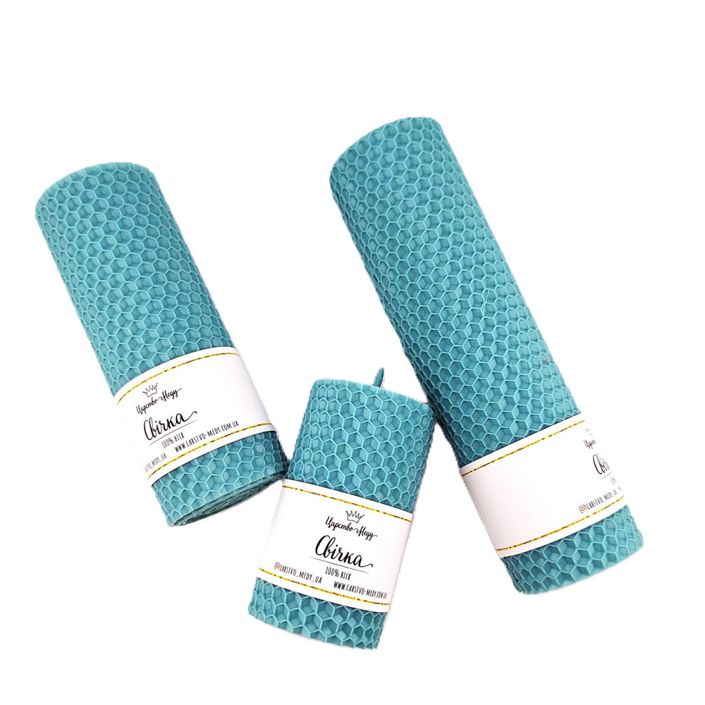 Набір свічок з вощини Царство Меду 8,5 см, 13 см, 17,5 см блакитні. Одеса - фото 4