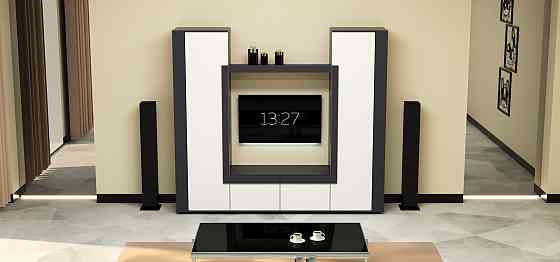 Стенка в гостиную под ТВ Эхо-4, Белый+Антрацит, 2080х420х1850 Львов