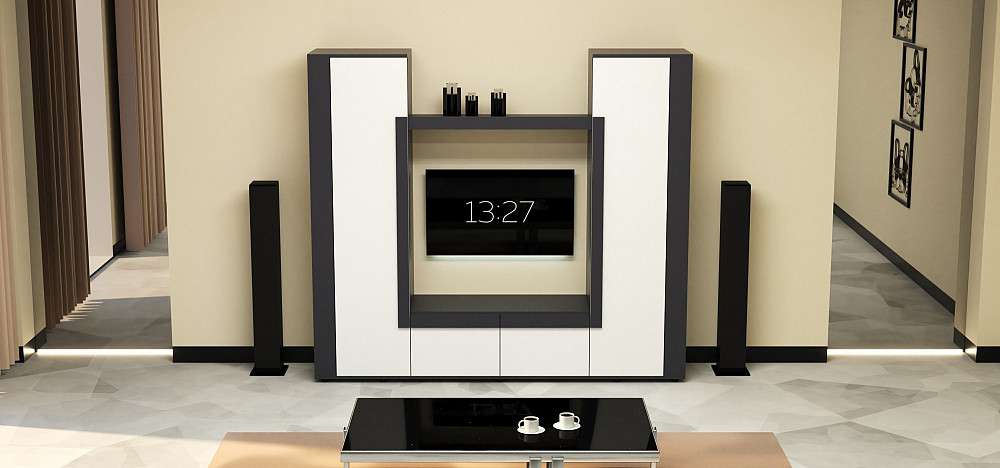 Стенка в гостиную под ТВ Эхо-4, Белый+Антрацит, 2080х420х1850 Львов - изображение 1