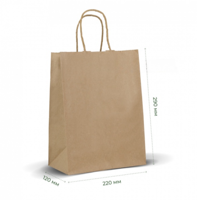Пакет прямоугольное дно, крафт бурый, 220х120х290, 70г/м2, с ручкой (50шт) Павлоград - изображение 1