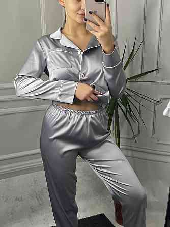 Комплект шовковий трійка сорочка з шортами і штанами Сірій S Харків