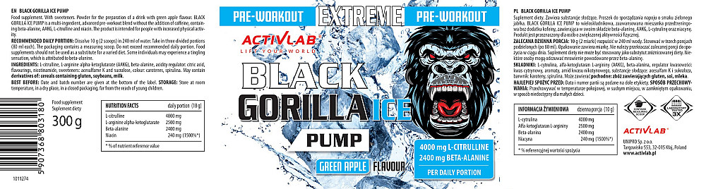 Передтренувальний комплекс Activlab Black Gorilla Ice 300 g (Green Apple) Луцьк - фото 3