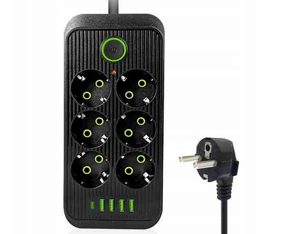 Подовжувач мережевий UA Power F06U, 4USB, Type-C, 6 розеток, 6 м, чорний Винница