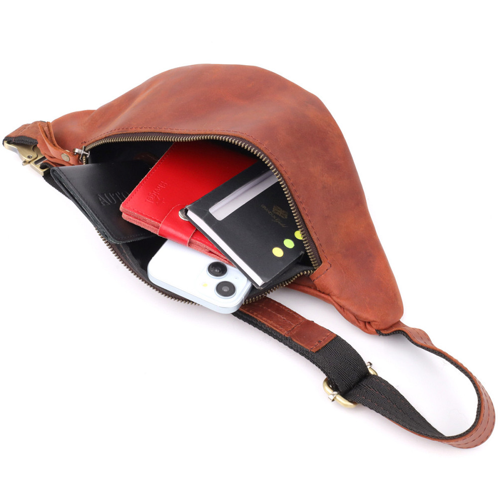 Бананка для чоловіків відмінної якості з натуральної шкіри вінтажної шкіри Shvigel 23140 Рудий Київ - фото 8