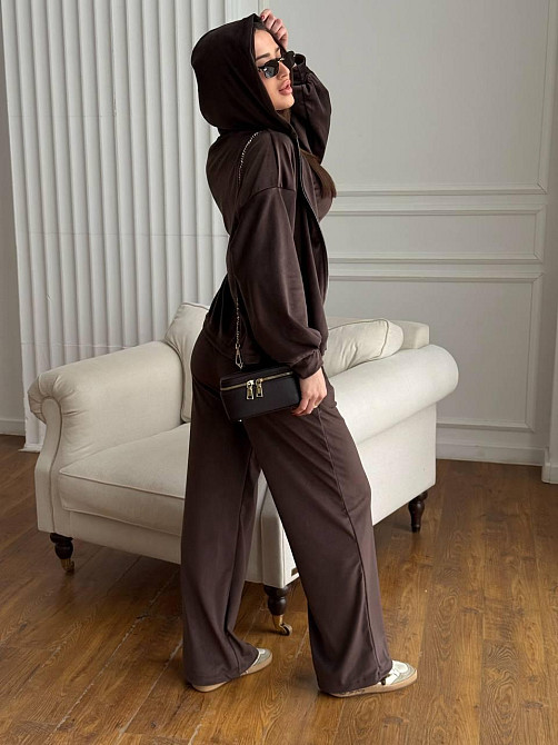 Жіночий повсякденний костюм-трійка: кофта, топ і штани велюр Шоколад, 42/46 Одеса - фото 4