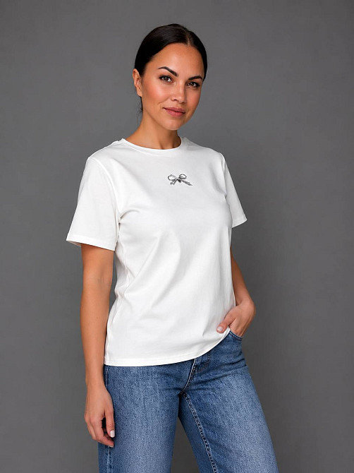 Футболка женская A-NIUSHOW 30166 с бантиком из камней оверсайз one size, белый, one size Киев - изображение 6