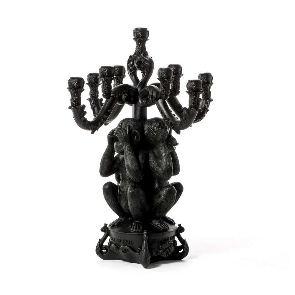 Канделябр на 5 свічок Три мавпи (висота 60 см) полірезин Чорний Вінниця - фото 2