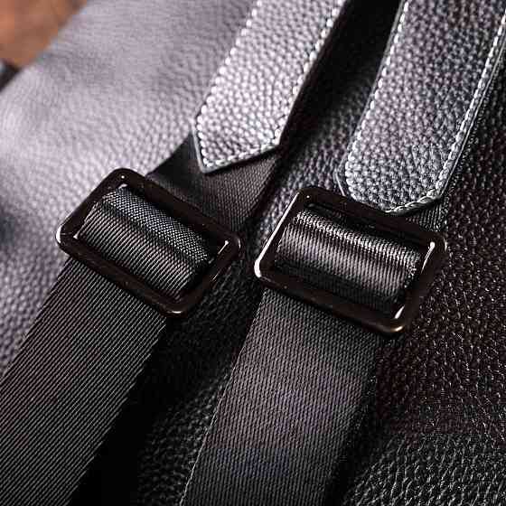 Місткий жіночий рюкзак-сумка прошитий білим рядком з натуральної шкіри Vintage 22314 Чорний Київ