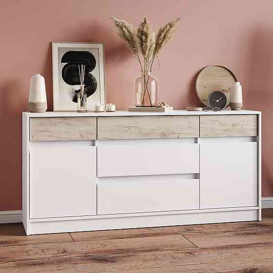 Большой комод с дверью и ящиками Эверест Стайл-1600 160,2х39х75,4 см Нимфея Альба (белый)/Дуб Крафт серый (DTM-071157) Львов