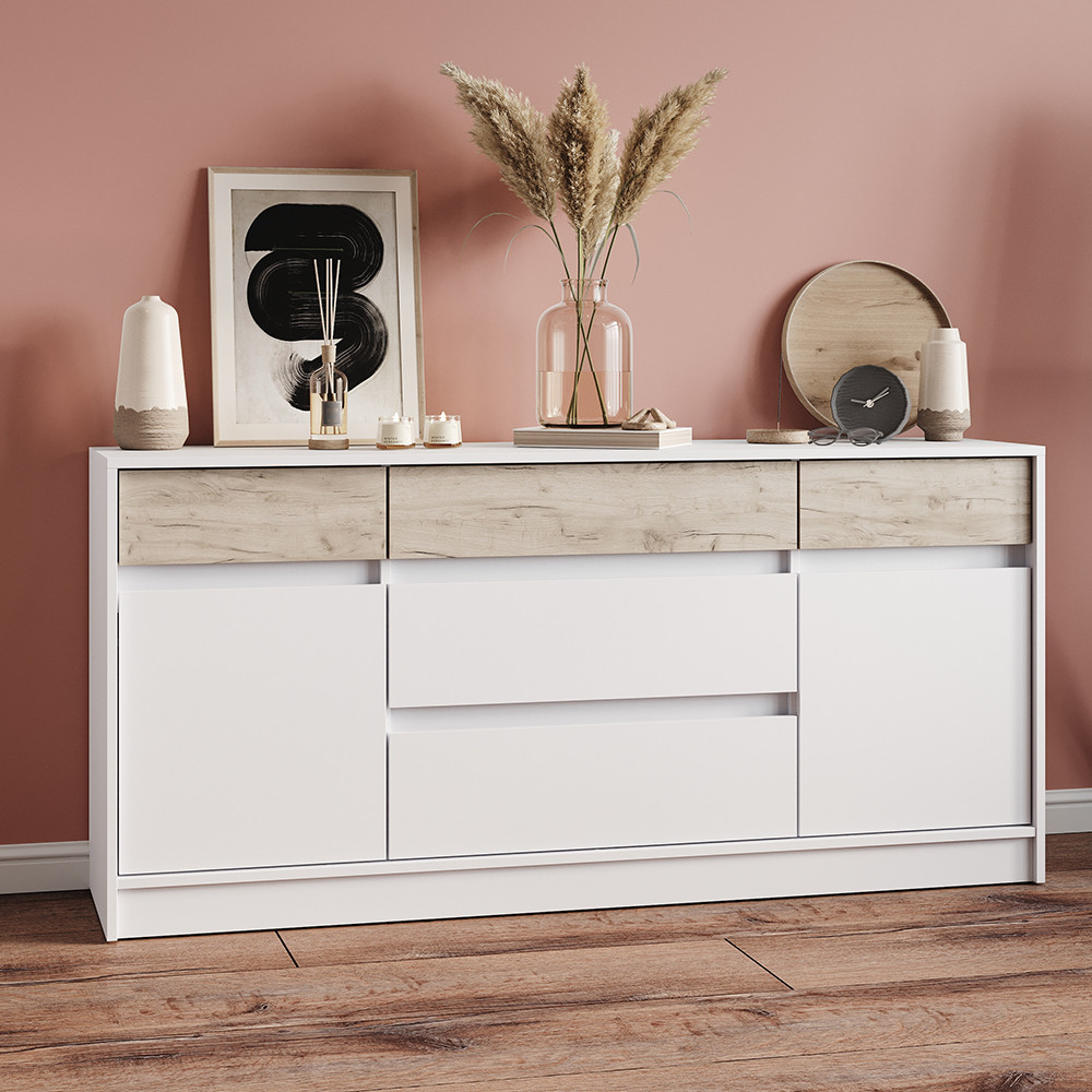 Большой комод с дверью и ящиками Эверест Стайл-1600 160,2х39х75,4 см Нимфея Альба (белый)/Дуб Крафт серый (DTM-071157) Львов - изображение 1