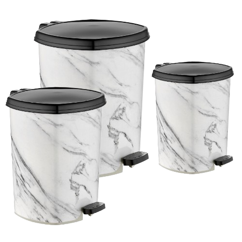 Набір відер для сміття 3 предмети: (6л/11л/20л) з малюнком білий мармур Decor ELIF Житомир - фото 1