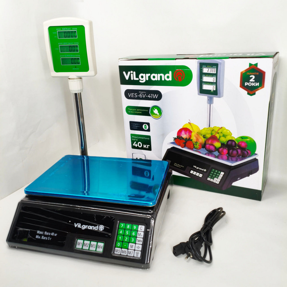 Компактні ваги для бізнесу ViLgrand VES-6V-41W 40 кг, Настільні ваги для торгівлі з лічильником NW-41 Львів - фото 3
