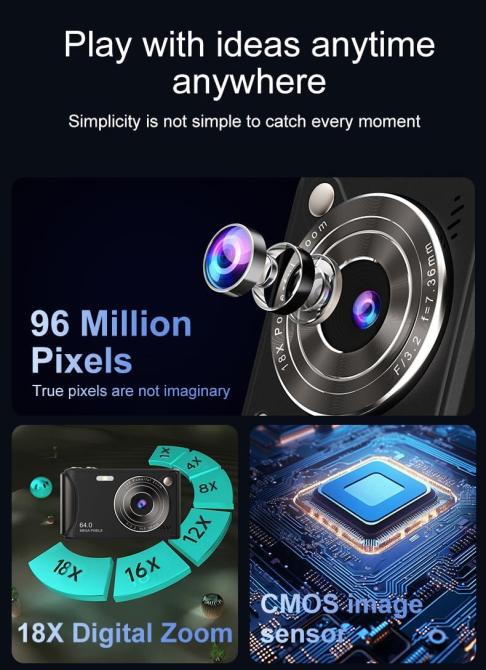 Цифровой фотоаппарат FotuYogo 64 Мп, Full HD 1080P, 18x зум, LCD 2,4
