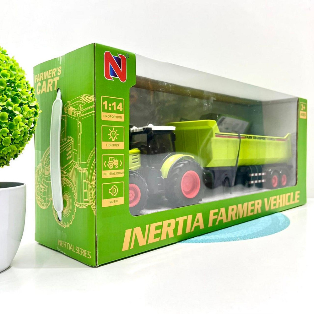 Трактор інерційний з причепом масштаб 1:14 гумові колеса світло звук Салатовий (99-55D) Чернігів - фото 2