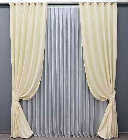 Комплект готових штор VR-Textil Мікровелюр Petek YL № 1704ш Кремовий 150х295 см 2 шт (33-0599) Київ