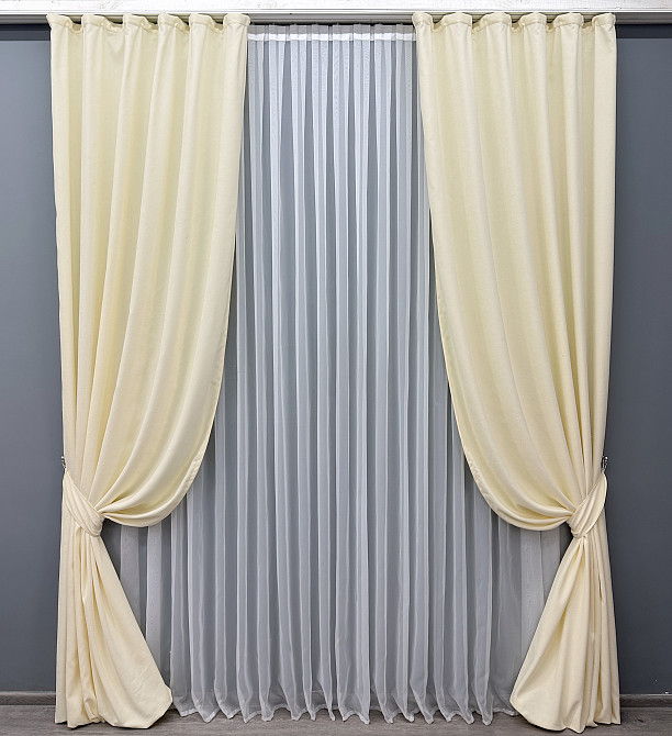 Комплект готових штор VR-Textil Мікровелюр Petek YL № 1704ш Кремовий 150х295 см 2 шт (33-0599) Київ - фото 2
