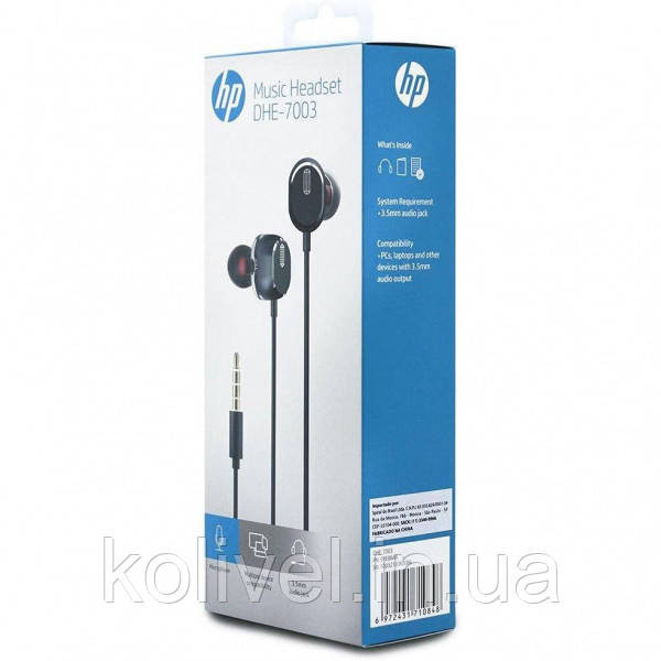 Навушники з мікрофоном HP DHE-7003 (мобільна гарнітура) Volume Control Black (DHE-7003) Київ - фото 2