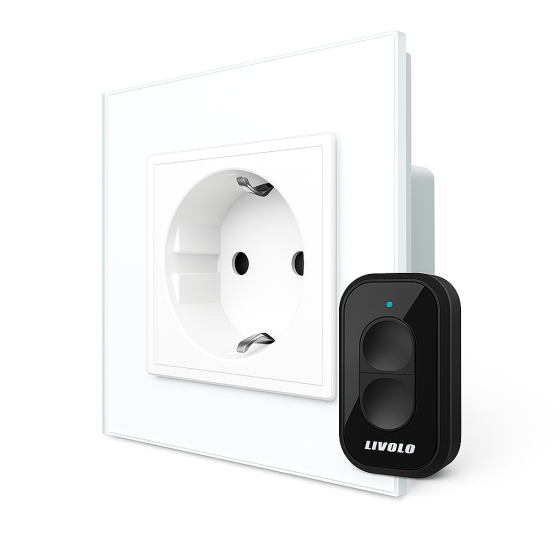 Радіокерована (дистанційна) розетка з пультом LIVOLO, біла, з заземленням та захисними шторками, керування зі смартфона, Alexa, Google Home, 16А 230В  Коломия