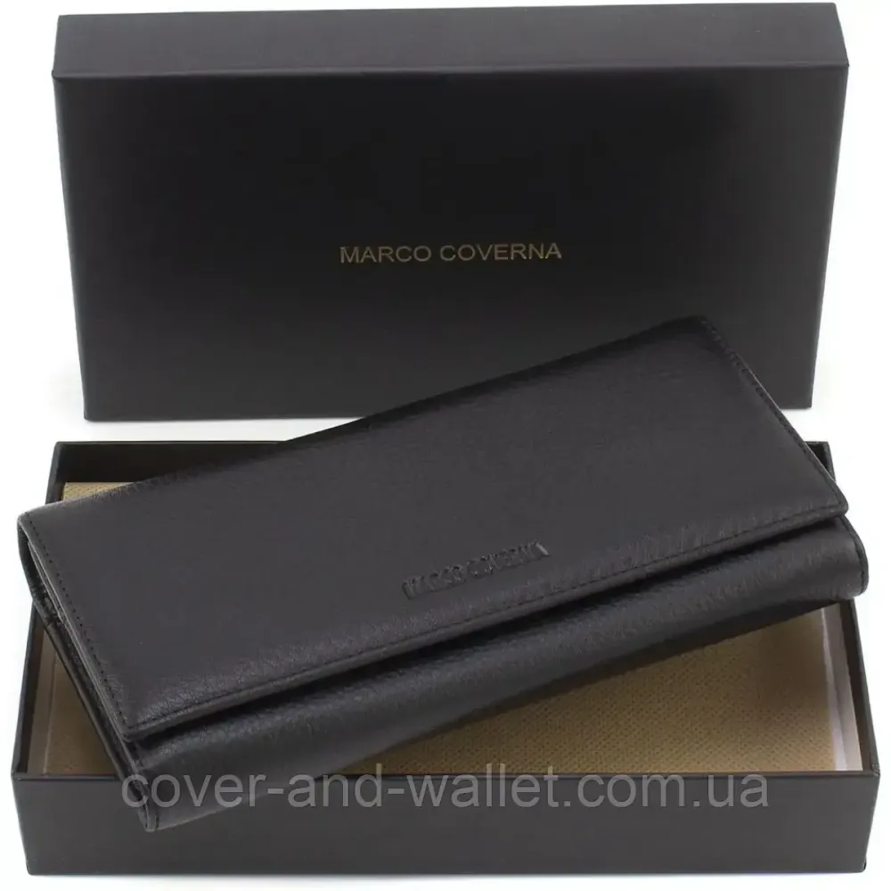 Елітний жіночий гаманець із натуральної шкіри чорного кольору Marco Coverna W001 Black Київ - фото 10