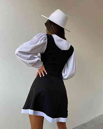 Женский сдержанный костюм двойка: блуза и сарафан в классическом стиле крепдайвинг + котон Одесса